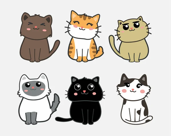 Bonito Gatos Desenho Animado Conjunto Vetor —  Vetores de Stock