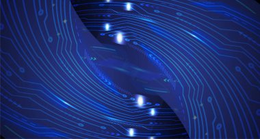 Parlak çizgiler ve noktalarla soyut teknoloji arkaplanı