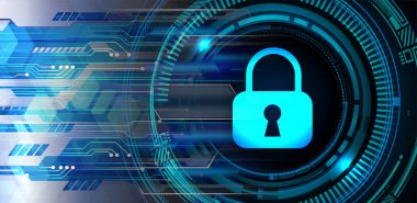 Soyut dijital arkaplanda dolabı olan siber güvenlik kavramı, vektör illüstrasyonu