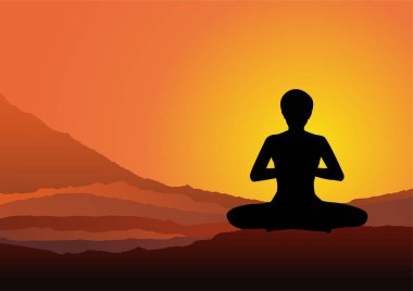 Adam meditasyon yapıyor, yoga vektörü çizimi yapıyor.