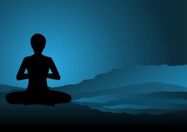 Adam meditasyon yapıyor, yoga vektörü çizimi yapıyor.