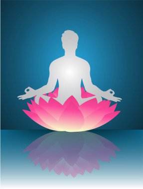 Adam meditasyon yapıyor, yoga vektörü çizimi yapıyor.