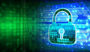 Sayısal arkaplan ve siber güvenlik konusunda kapatılmış asma kilit