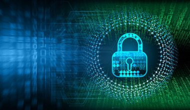 Sayısal arkaplan ve siber güvenlik konusunda kapatılmış asma kilit