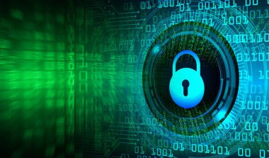 Sayısal arkaplan ve siber güvenlik konusunda kapatılmış asma kilit
