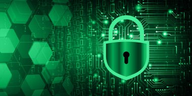 Sayısal arkaplan ve siber güvenlik konusunda kapatılmış asma kilit