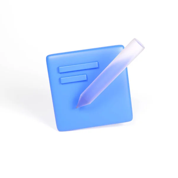Icono 3D de vidrio edición azul lápiz de renderizado —  Fotos de Stock