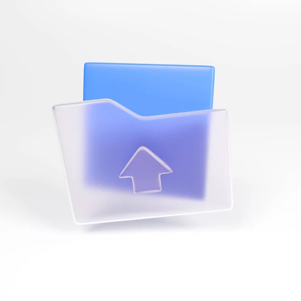 Icono 3D carpeta de cristal morfismo con documentos azul render —  Fotos de Stock