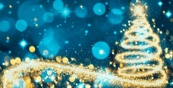 Soyut Noel arkaplanı. Soyut Mavi Altın Noel Ağacı