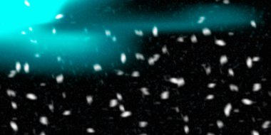 Siyah zemin üzerine düşen kar taneleri ve mavi ışık sızıntısı