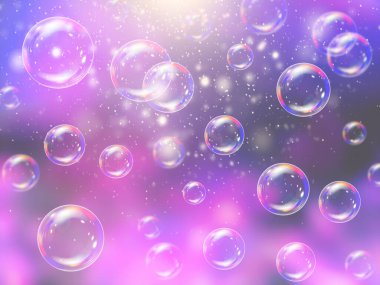 Sabun köpükleri ve ışık ışınlarıyla soyut morumsu arkaplan