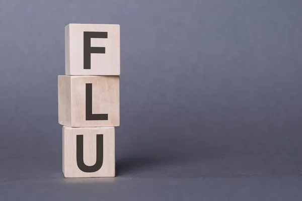 Palabra Flu Escrita Bloques Madera Sobre Fondo Gris — Foto de Stock