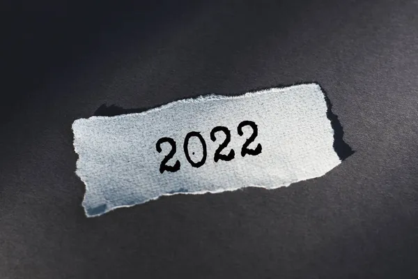 White Wrinkled Sheet Paper 2022 Numbers Black Background — Stock Photo, Image