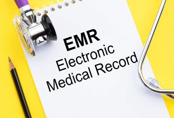 Concepto Texto Emr Electronic Medical Record Escrito Bloc Notas Con — Foto de Stock