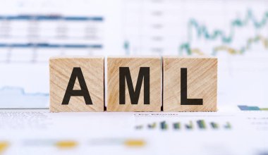 Tahta küplerde AML kısaltması. Arkaplan bir iş grafikleri.