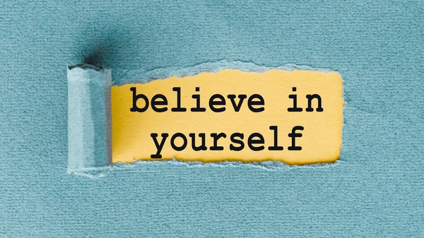 Believe Yourself Text Written Ripped Torn Paper Conceptual Photo Encouraging — Stock Photo, Image