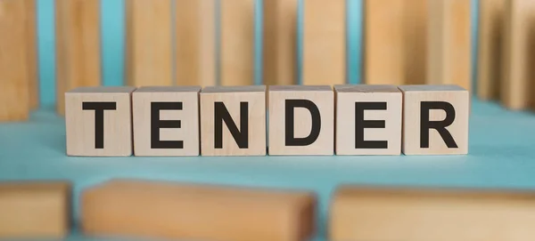Tender Word Written Wooden Blocks Light Blue Background — Stock Photo, Image