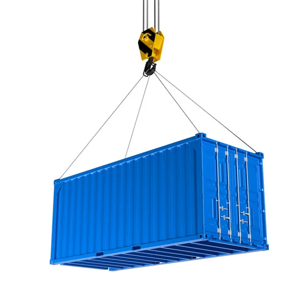 蓝色建筑集装箱，货物集装箱，住宅集装箱。3D渲染 — 图库照片