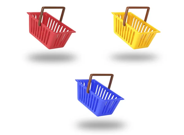 Set realistic shopping carts isolated on white background. 3d render — Fotografia de Stock