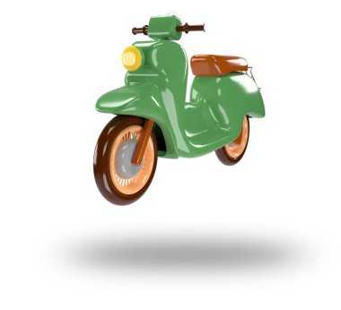 Yemek ve paket teslimatı için yeşil scooter. 3d hazırlayıcı