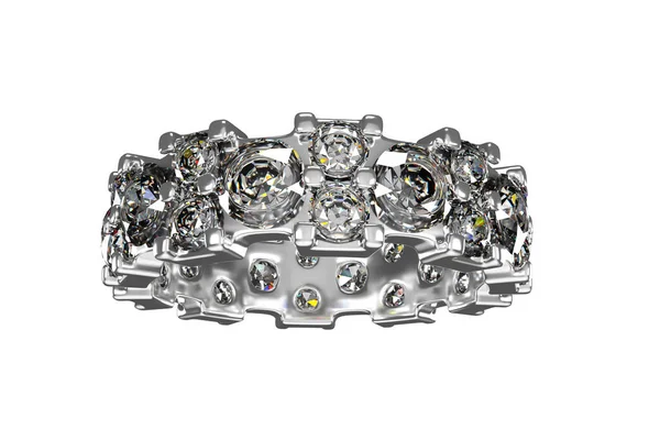 Ezüst gyémánt gyűrű elszigetelt fehér háttér — Stock Fotó