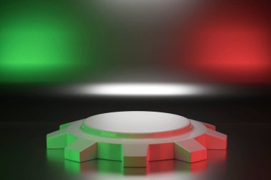 Beyaz podyum güzel bir arka fonun arka planına karşı. 3d hazırlayıcı