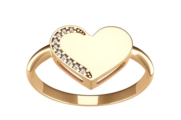 Złoty pierścień diamentowy izolowany na białym tle 3D renderowania — Zdjęcie stockowe