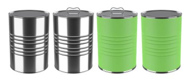 Close-up metal tin can on white background. Include clipping path. 3D render