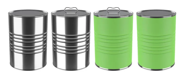 Close-up metal tin can on white background. Include clipping path. 3D render —  Fotos de Stock