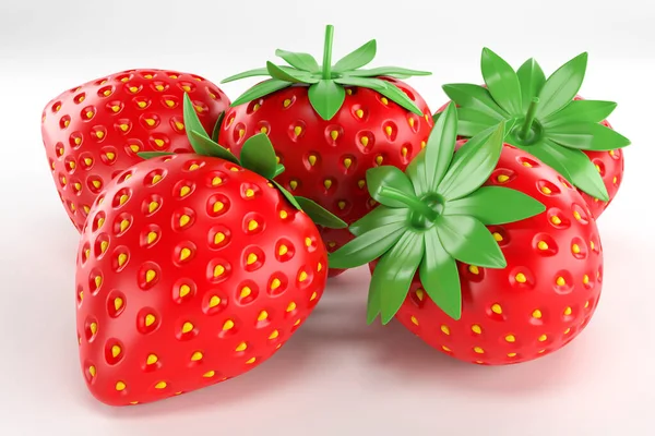 Strawberry isolated. Strawberries isolate. Whole strawberry on white. Strawberries isolate. Full depth of field. With clipping path. 3d render — 스톡 사진