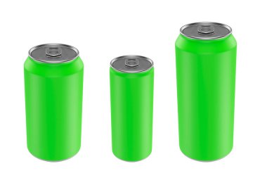 Alüminyum bira ve ince soda boş şablon oluşturabilir. Meyve suyu, soda, boş bira kavanozu beyaz arka planda izole edilmiş. Tasarım için alüminyum kutu. Gerçekçi alüminyum kutular. 3B görüntüleme