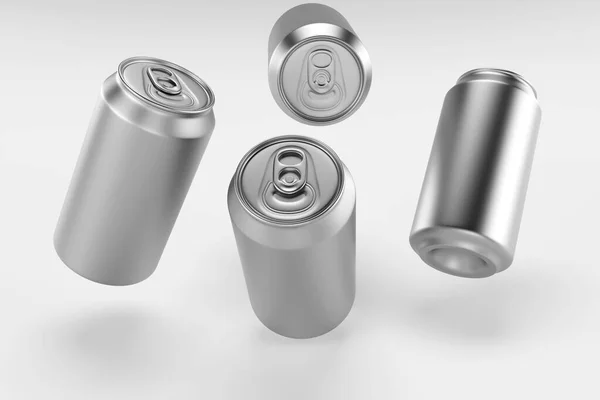 アルミビールとスリムなソーダは 空白のテンプレートをモックすることができます ジュース ソーダ 白の背景に隔離されたビール瓶 アルミ缶デザイン 現実的なアルミ缶 3Dレンダリング — ストック写真