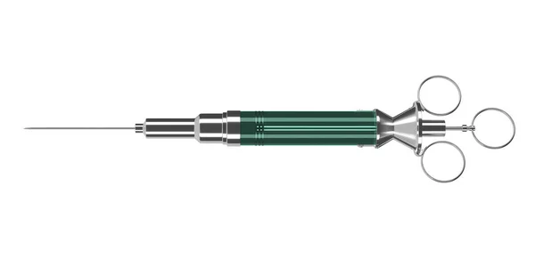 Ročníková Injekční Stříkačka Jedno Použití Zelenou Tekutinou Izolovanou Bílém Pozadí — Stock fotografie