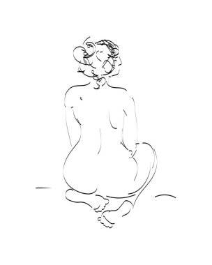 Çıplak kız. Vektör çizimi. Erotik sanat. Çizgi çalışması. El çizimi grafiği.