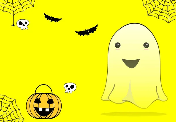 Śmieszne Duch Kawaii Kreskówki Wyrażenie Halloween Tło Ilustracja — Zdjęcie stockowe