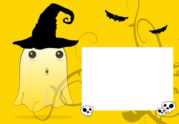 Divertido Fantasma Kawaii Expresión Dibujos Animados Halloween Fondo Ilustración — Foto de Stock