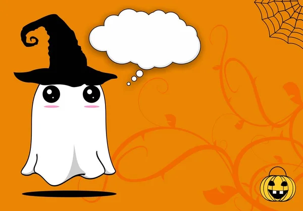 Divertido Fantasma Kawaii Expresión Dibujos Animados Halloween Fondo Ilustración — Foto de Stock