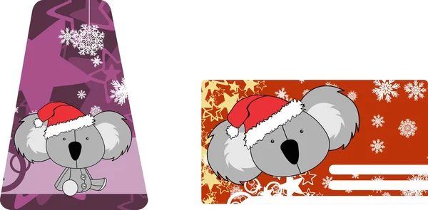Schattig Kawaii Koala Karakter Cartoon Kerstmis Gift Card Illustratie Vector — Stockvector