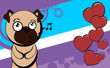komik kawaii pug köpek karakteri karikatür arkaplan çizimi vektör formatında