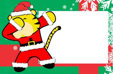 Kaplan çocuk Noel Baba kostümlü karikatür arkaplan çizimi vektör biçiminde düzenlenmesi çok kolay 