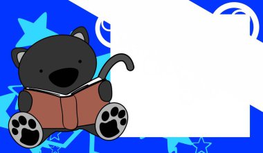 Sevimli bebek panter Kawaii karakter çizgi roman okuyor çerçeve arkaplan illüstrasyonu