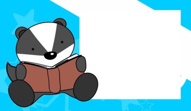 Şirin bebek porsuk Kawaii karakter çizgi film okuyor resim çerçevesi illüstrasyonu