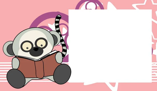 Sevimli Bebek Lemur Kawaii Karakter Çizgi Roman Okuyor Çerçeve Arkaplan — Stok Vektör