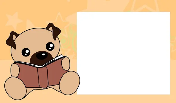 Mignon Bébé Chiot Chien Kawaii Personnage Bande Dessinée Lecture Livre — Image vectorielle