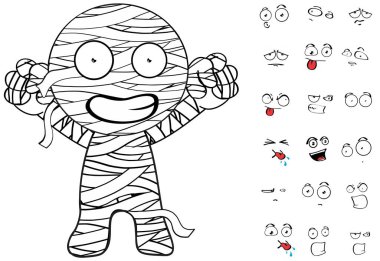 mumya kawaii çizgi film ifade koleksiyonu vektör biçiminde