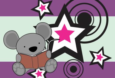 Şirin kawaii fare çocuk çizgi film karakteri vektör biçiminde arkaplan çizimi okuyor