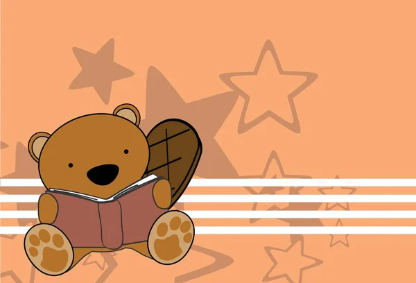 Cute Kawaii Beaver Character Read Background Illustration Vector Format — 스톡 벡터