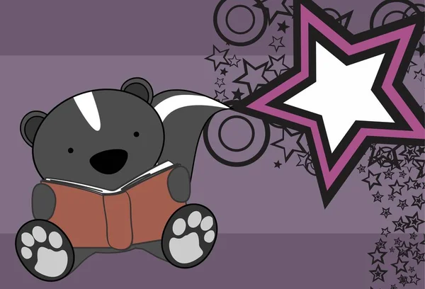 Schattig Kawaii Skunk Kind Karakter Cartoon Lezing Achtergrond Illustratie Vector — Stockvector