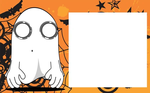 Αστείο Φάντασμα Χαρακτήρα Κινούμενα Σχέδια Έκφραση Εικονογραφία Φόντου Εικονογράφηση Διανυσματική — Διανυσματικό Αρχείο