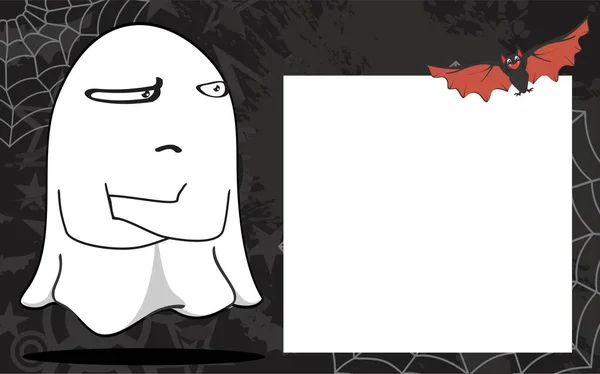 Divertente Fantasma Personaggio Cartone Animato Espressione Quadro Sfondo Illustrazione Formato — Vettoriale Stock